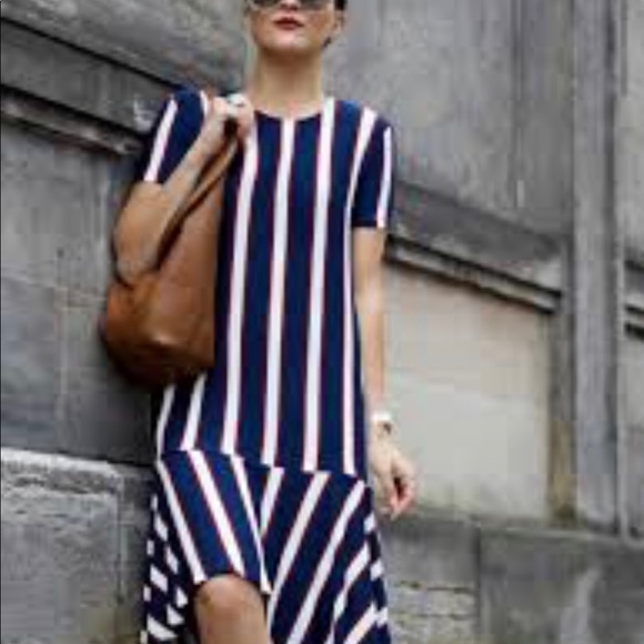 NEW ZARA STRPPED DRESS BLUE RED - Picture 5 of 5